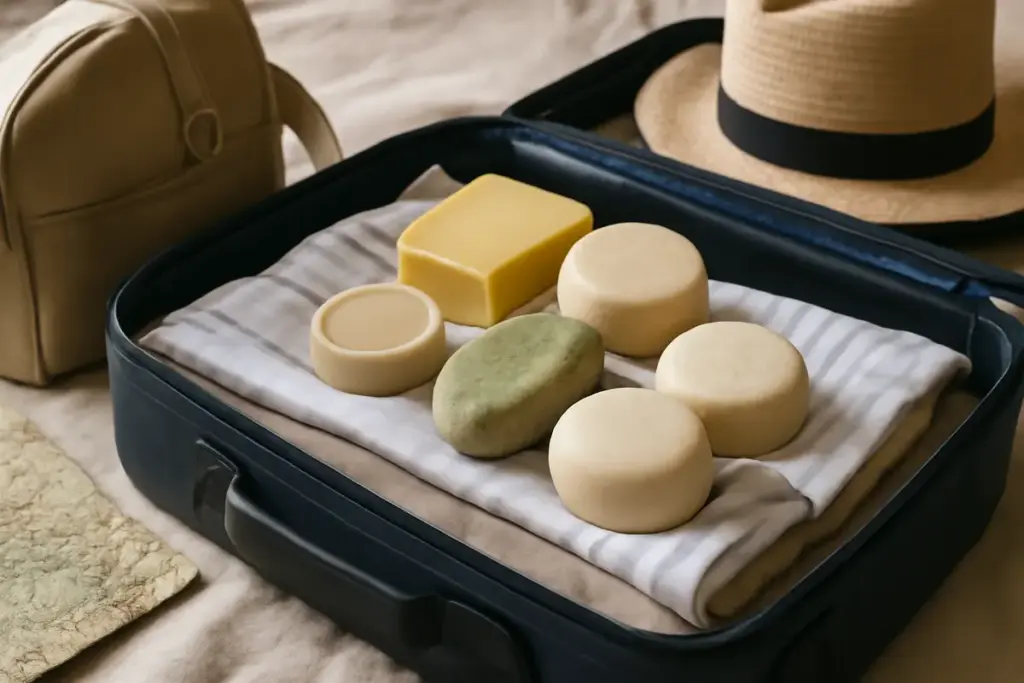 Cosmetici solidi bio per il viaggio: la soluzione che libera spazio in valigia senza rinunce